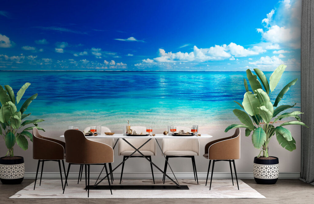 Beach with blue water and clouds Beach with blue water and clouds