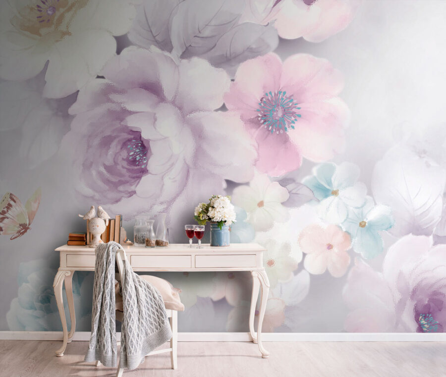 Soft blooms in pastel hues.