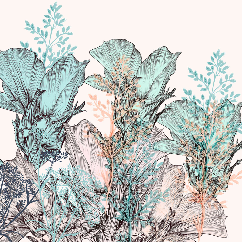 Delicate botanical dreamscape in hues. Delicate botanical dreamscape in hues.