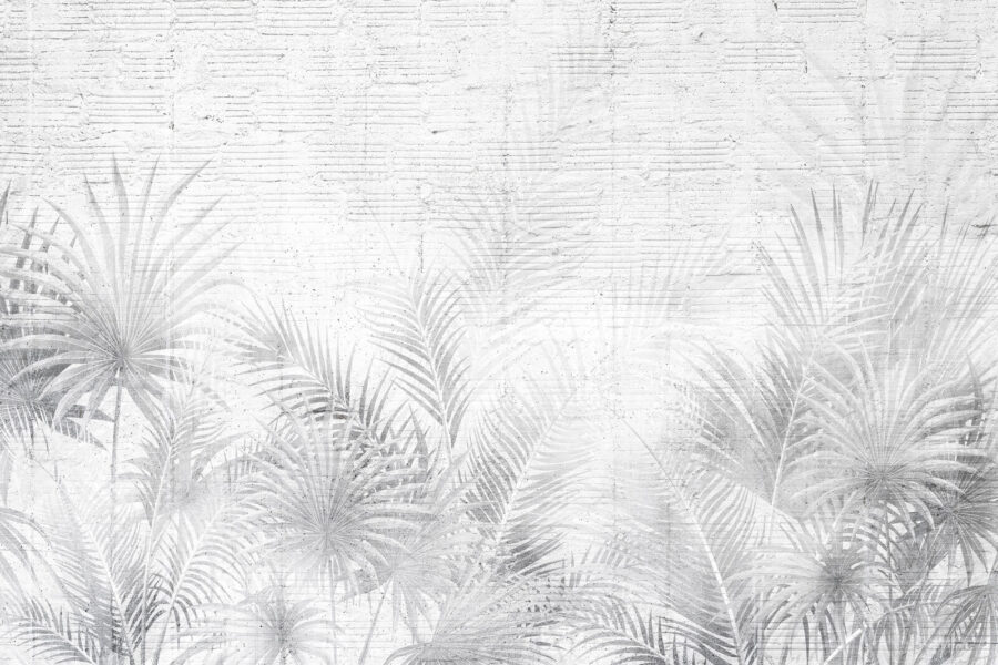 White and grey background with palm leaves