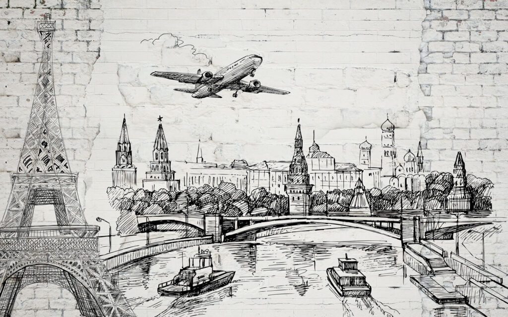 Drawing of a city and a bridge Drawing of a city and a bridge