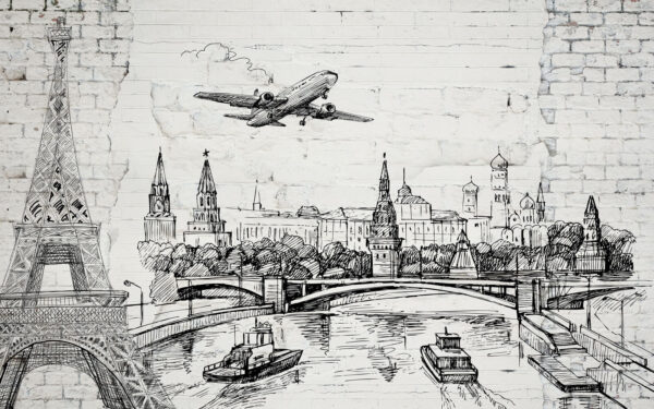 Drawing of a city and a bridge Drawing of a city and a bridge