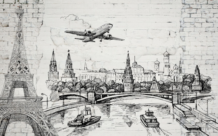 Drawing of a city and a bridge Drawing of a city and a bridge