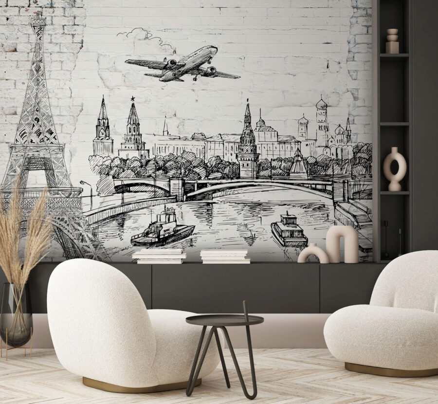 Drawing of a city and a bridge Drawing of a city and a bridge
