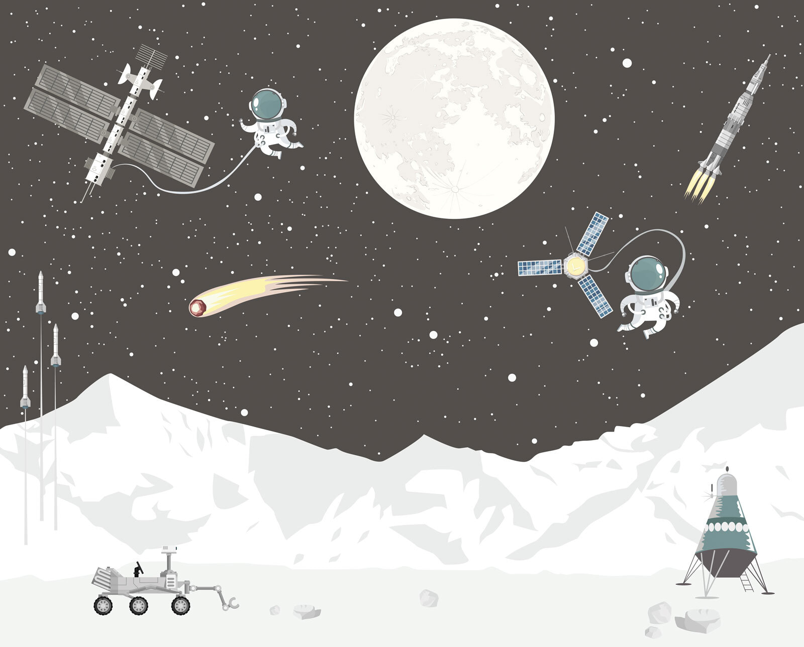 Space scene with a moon and satellite Space scene with a moon and satellite