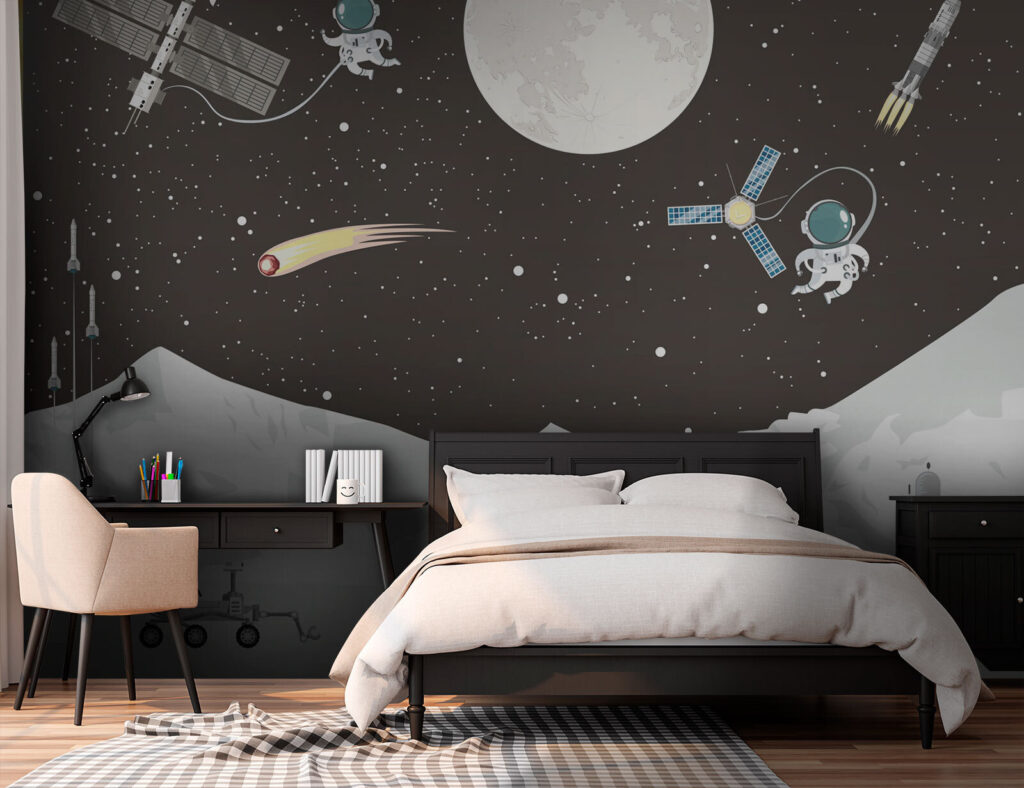 Space scene with a moon and satellite Space scene with a moon and satellite
