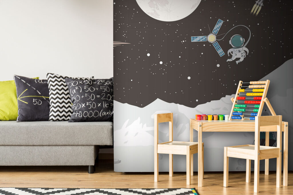 Space scene with a moon and satellite Space scene with a moon and satellite