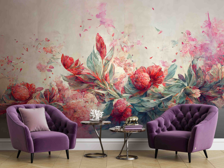 Painting of flowers and leaves