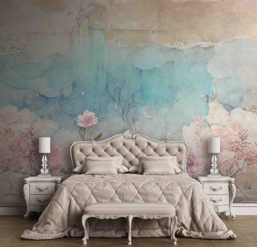 Painting of flowers and rocks