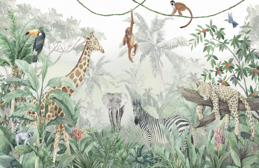 Wall mural of animals in the jungle