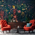 Wall mural Wallpaper with flowers and birds