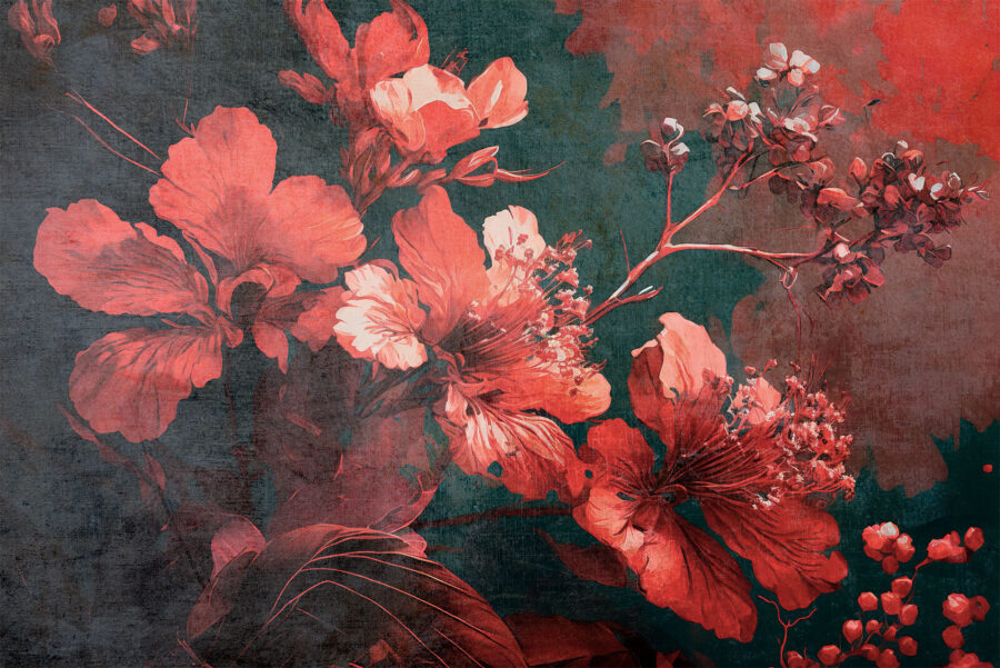 Vibrant blossoms amid dark foliage.