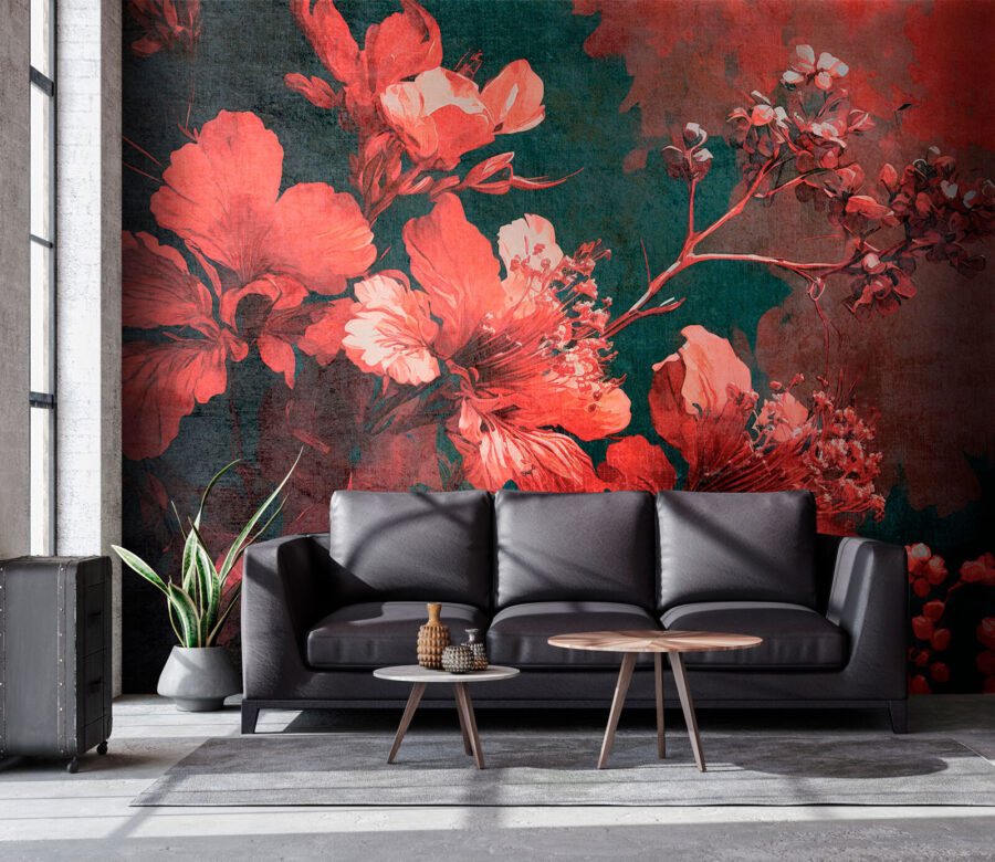 Vibrant blossoms amid dark foliage.