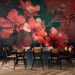 Wall mural Vibrant blossoms amid dark foliage