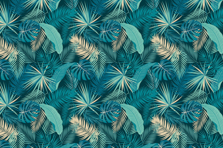 Pattern of leaves on a blue background