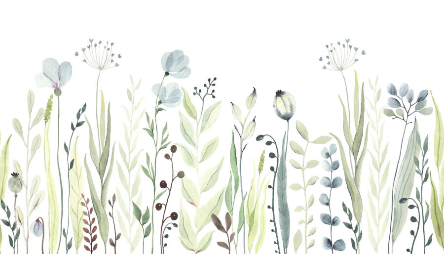 Watercolor painting of flowers and leaves