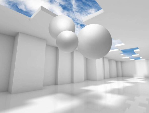 White room with white walls and white balls White room with white walls and white balls