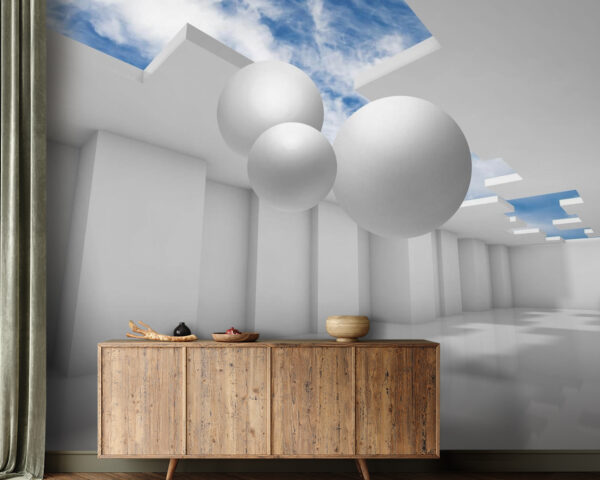 White room with white walls and white balls White room with white walls and white balls