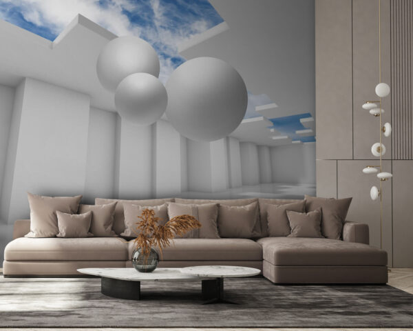 White room with white walls and white balls White room with white walls and white balls