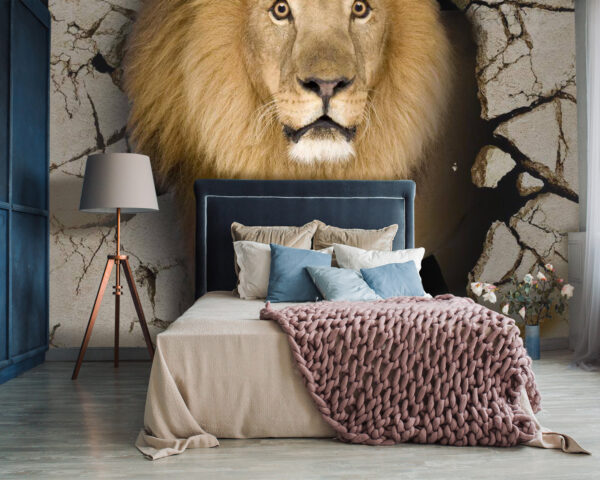 Lion walking through a crack wall Lion walking through a crack wall