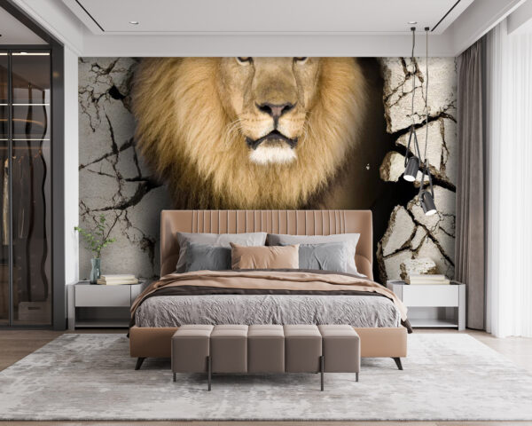 Lion walking through a crack wall Lion walking through a crack wall