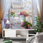 Wall murals Balcony with a view of the eiffel tower