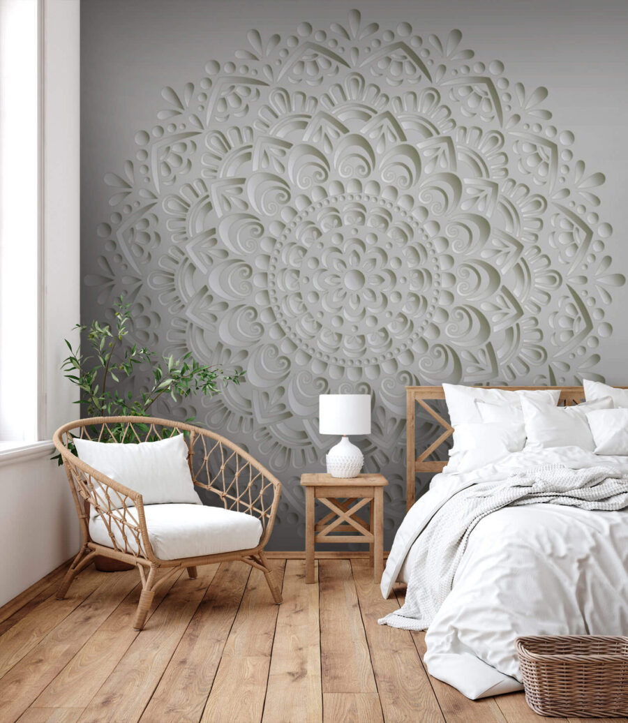 White circular pattern on a gray background