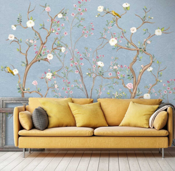 Mural of a tree with flowers and birds Mural of a tree with flowers and birds
