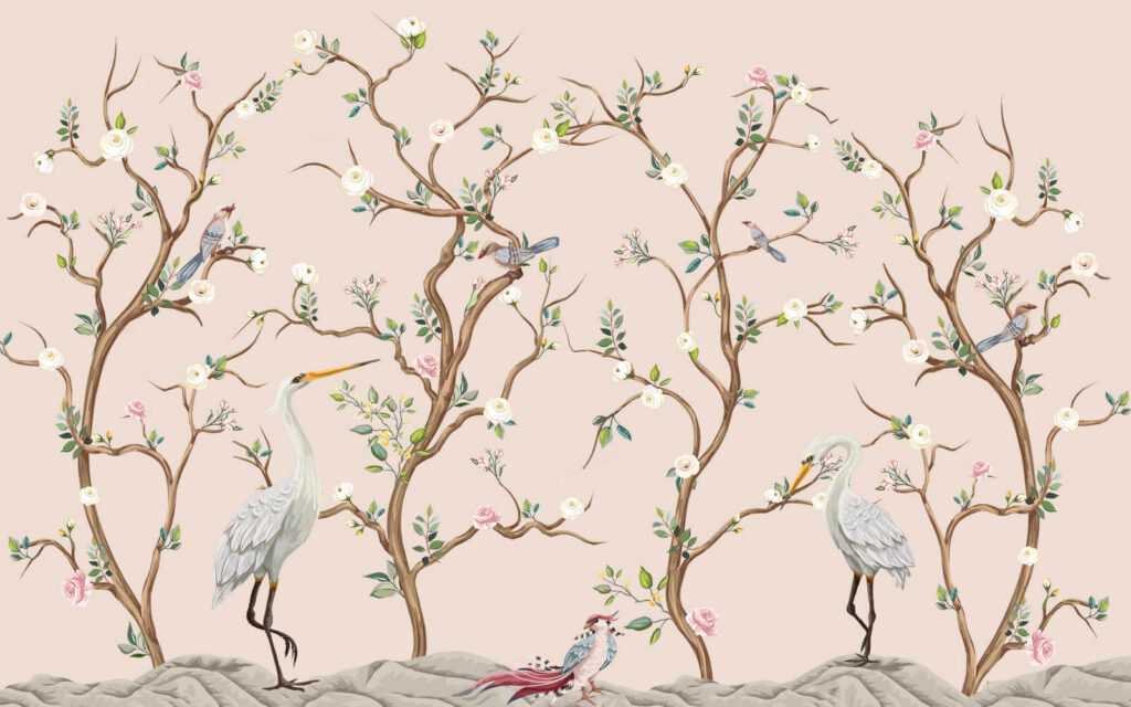 Wallpaper with birds and flowers Wallpaper with birds and flowers
