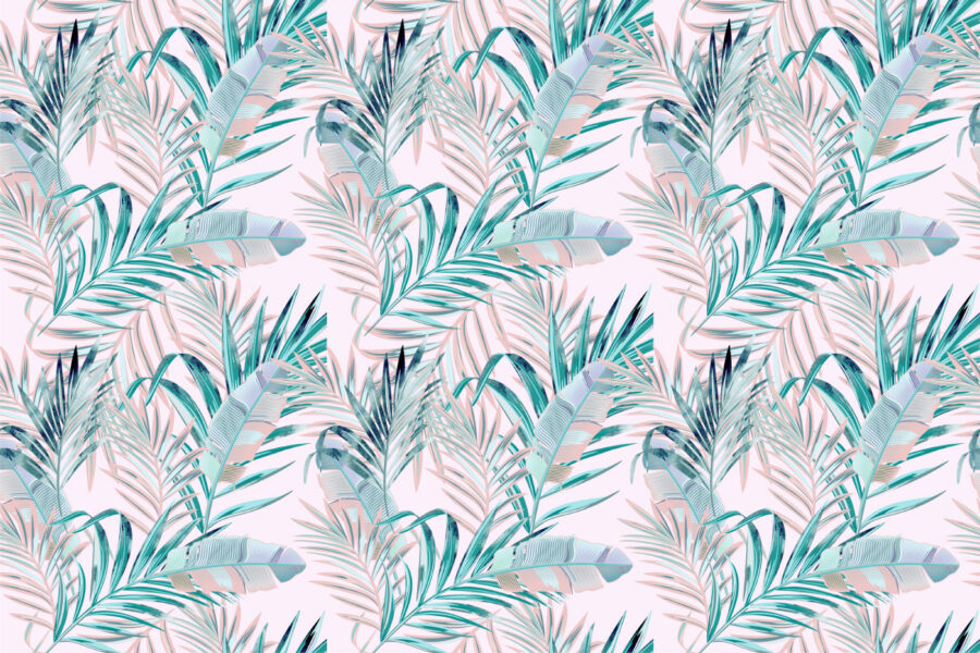 Pattern of leaves on a pink background