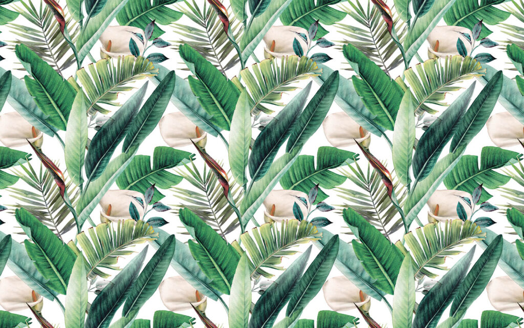 Pattern of green leaves and flowers Pattern of green leaves and flowers