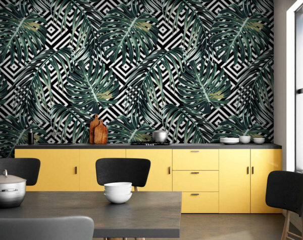 Wall murals Wall murals Pattern of leaves on a black and white background (SKU: u79688)