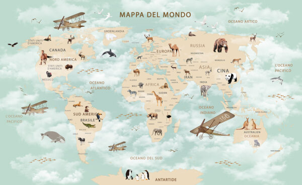 Map of the world with animals Map of the world with animals