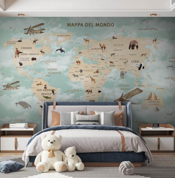 Map of the world with animals Map of the world with animals