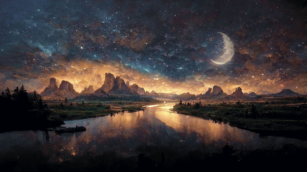 River with a moon in the sky River with a moon in the sky