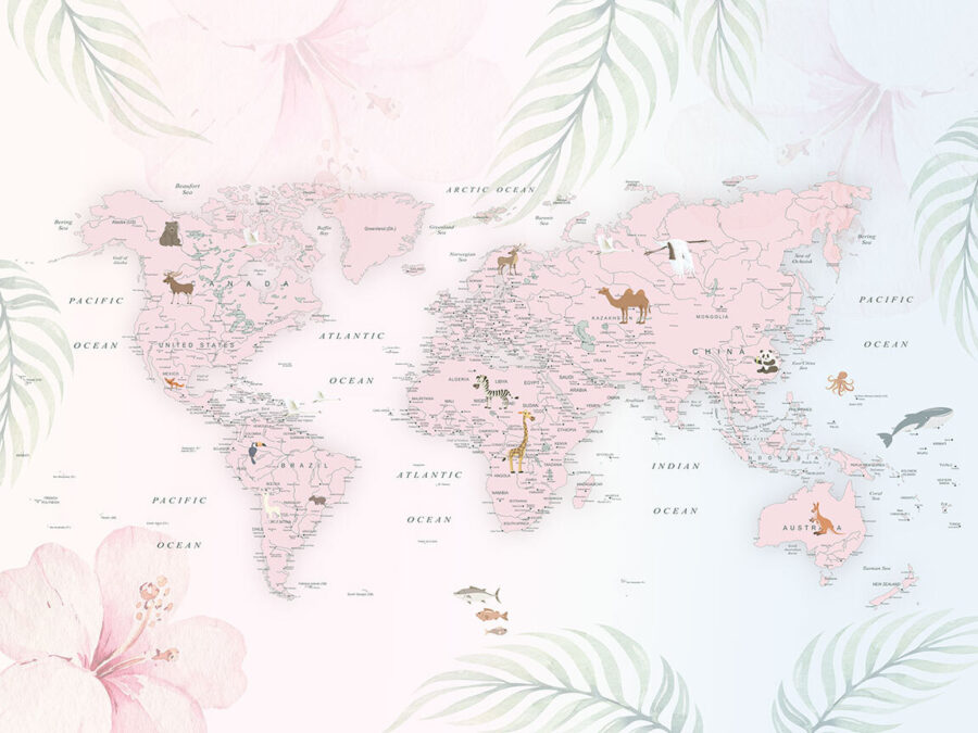 Map of the world with animals