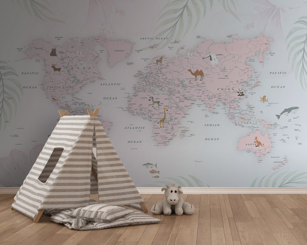 Map of the world with animals Map of the world with animals
