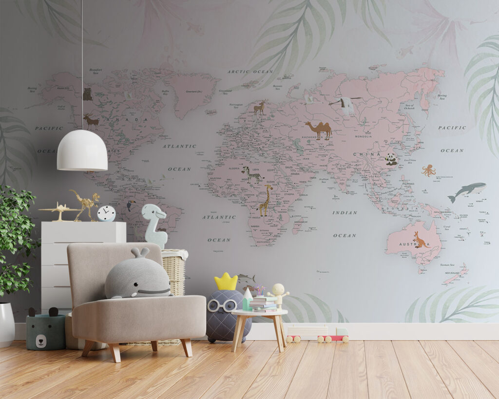 Map of the world with animals Map of the world with animals