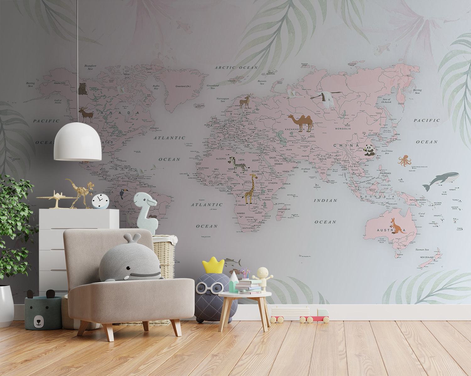 Map of the world with animals Map of the world with animals