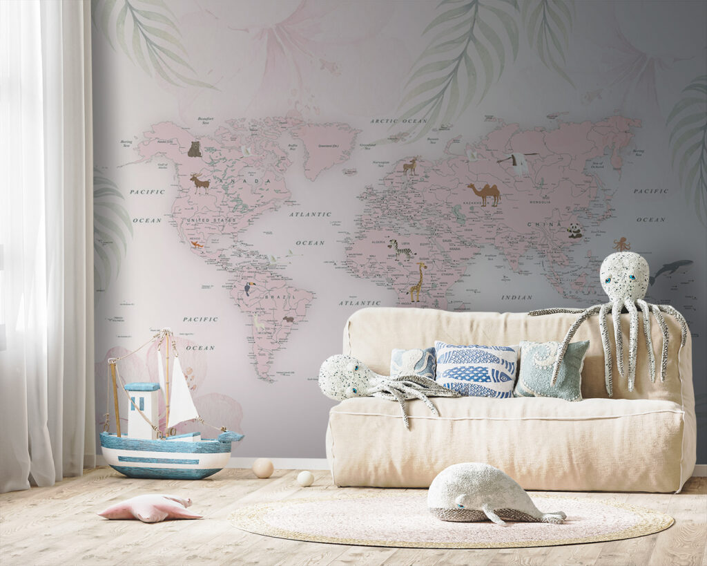 Map of the world with animals Map of the world with animals