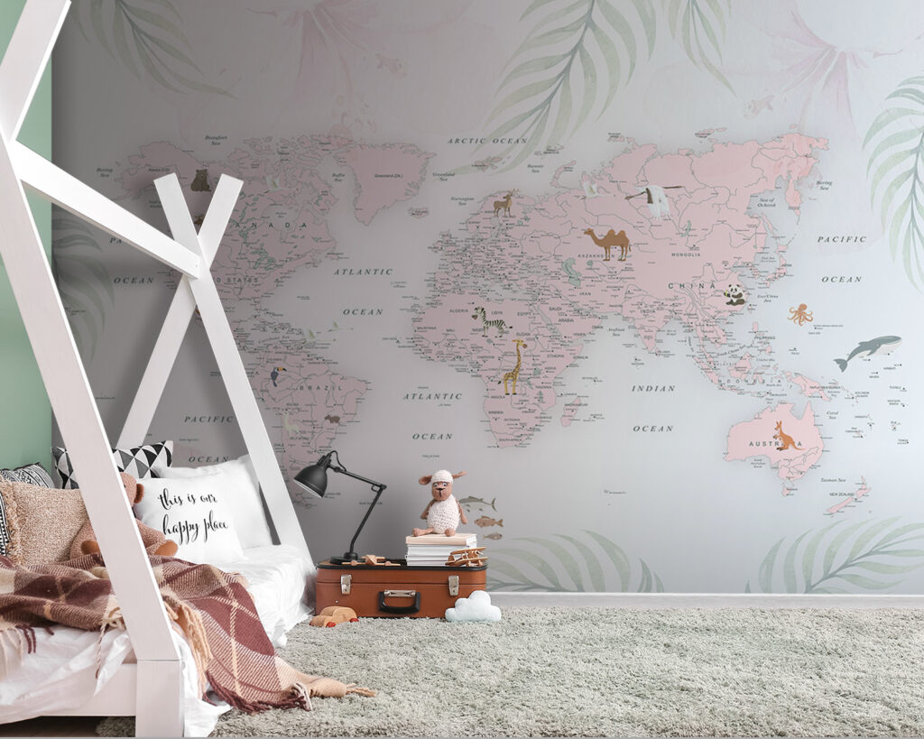 Map of the world with animals Map of the world with animals