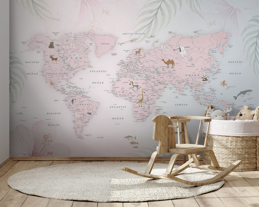 Map of the world with animals Map of the world with animals