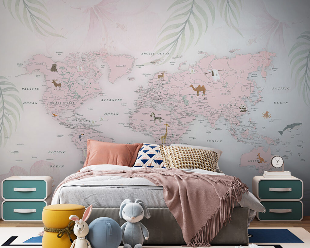 Map of the world with animals Map of the world with animals