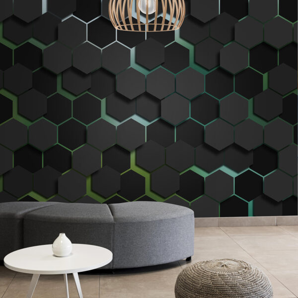 Wall mural Wall mural A black hexagons with green edges (SKU: u79935v1)