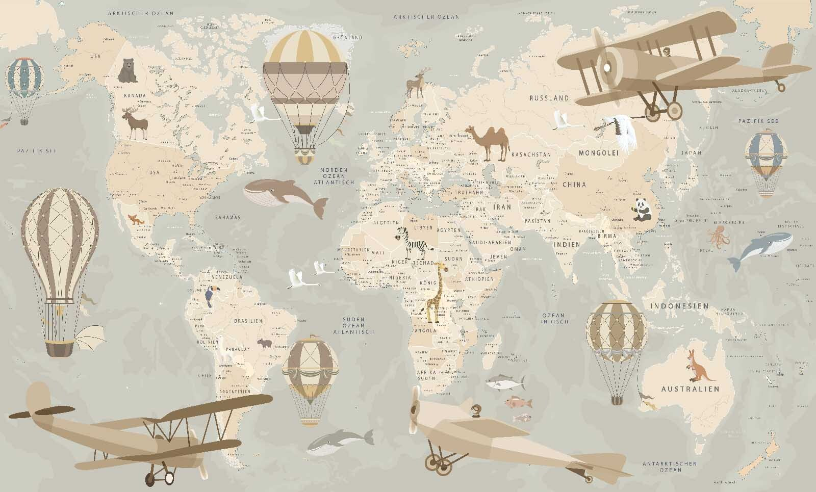 Map of the world with airplanes and hot air balloons u79996p - Map of the world with airplanes and hot air balloons - tegory
