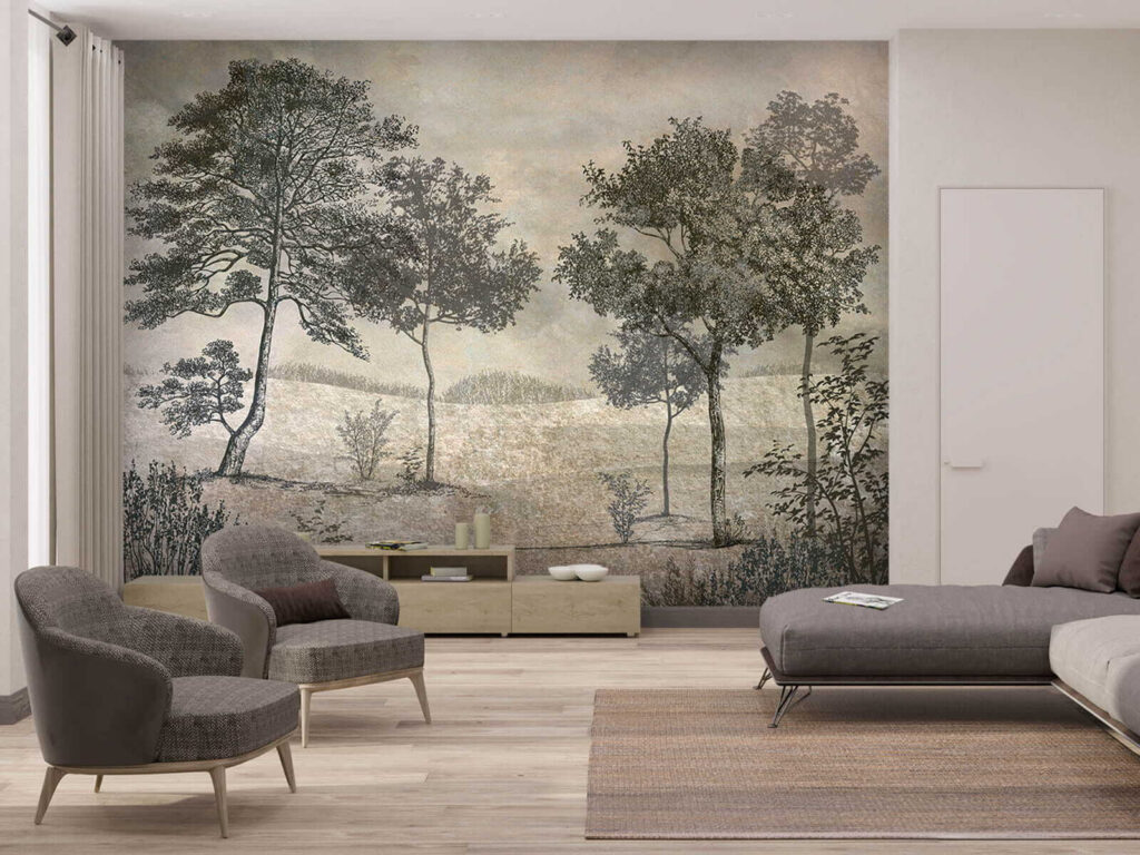 Drawing of trees in a field Drawing of trees in a field