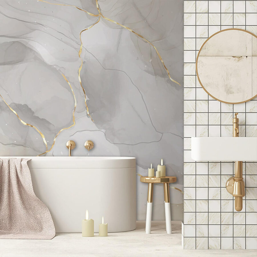 White and gold marble with gold lines