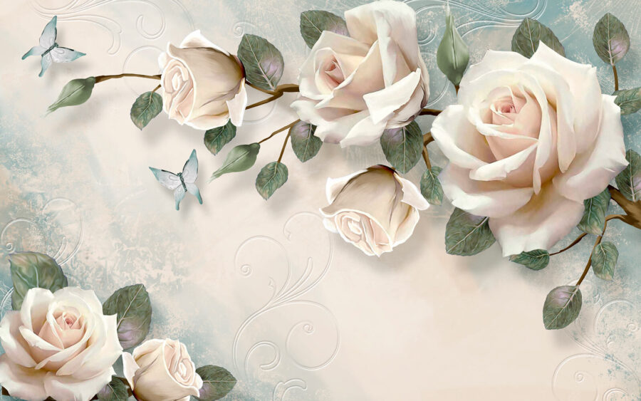 Wall murals Delicate roses and butterflies in harmony. - Image 2