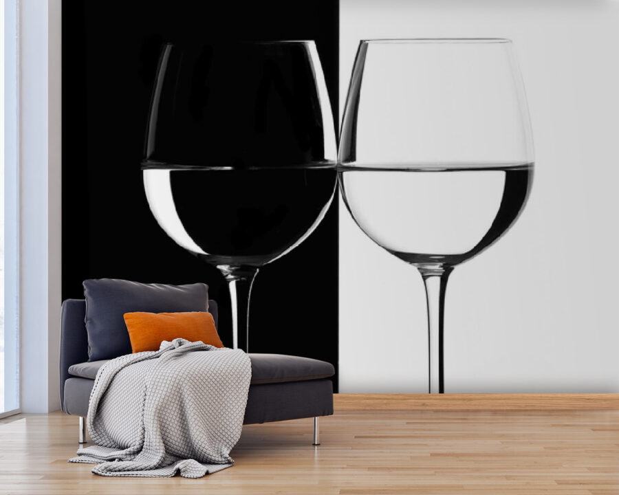 Two wine glasses with water in them