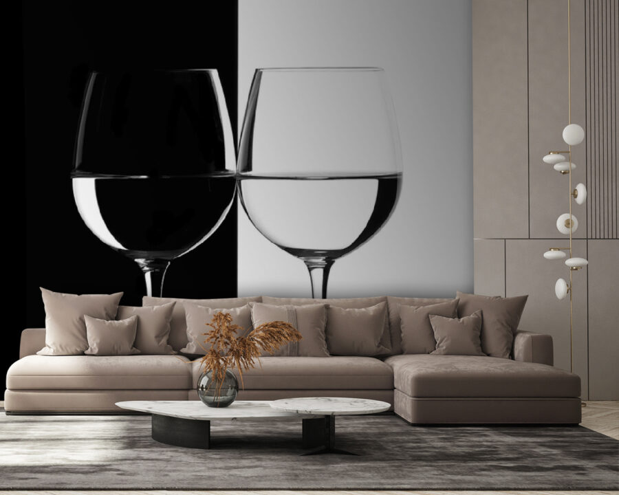 Two wine glasses with water in them